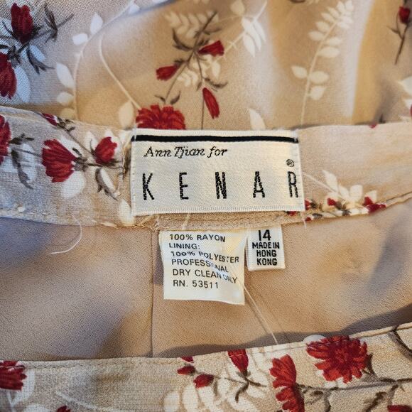 Vintage 90s Ann Tjian for Kenar Rayon Floral Mini Skirt Lined Beige Red 8 - Picture 4 of 8